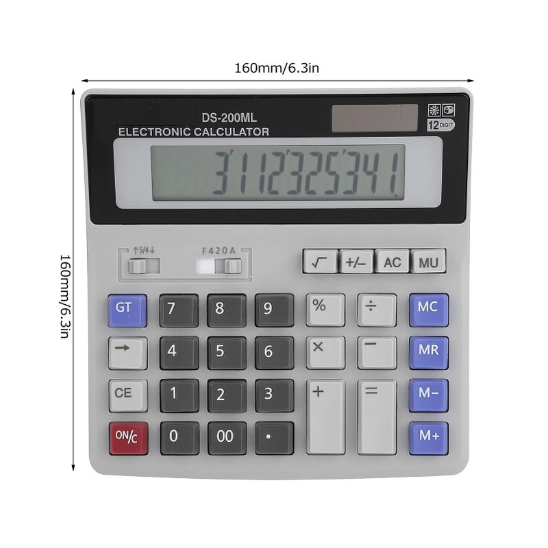 12 Digit Basic Calculator Solar Powered LCD Desktop Office Standard Function Long Battery Life - Image 5
