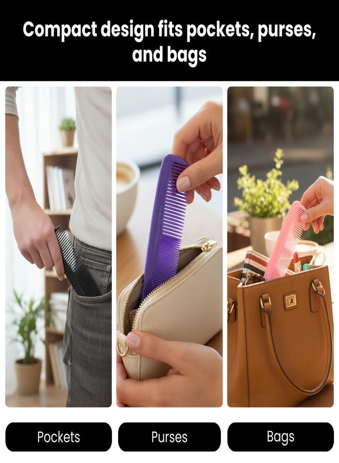 Gadgetime USA جادج تايم يو إس إيه - مشط جيب - مجموعة أمشاط شعر للرجال والنساء والأطفال - أسنان بلاستيكية دقيقة لتصفيف الشعر أثناء السفر - أمشاط صغيرة لجميع أنواع الشعر (عبوة من 3 قطع) أسود وردي بنفسجي - Image 3