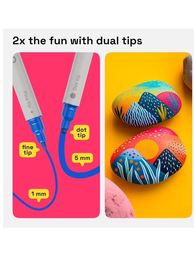 ARTISTRO - ARTISTRO 24 Acrylic Paint Pens, Acrylic Paint Markers, Fabric Markers for Textile, Canvas, Rock, Glass, Wood, Paper, Pumpkin, DIY, Paint Markers for Kids and Adults (Dual Tip Dot + Fine) - Image 1