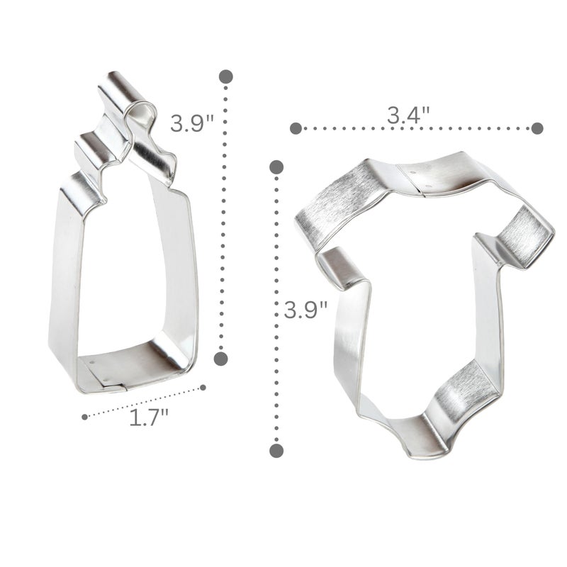 Bakerpan Stainless Steel Cookie Cutter Baby Bottle & Bodysuit Set, Baby Shower Cookie Cutters - Image 2