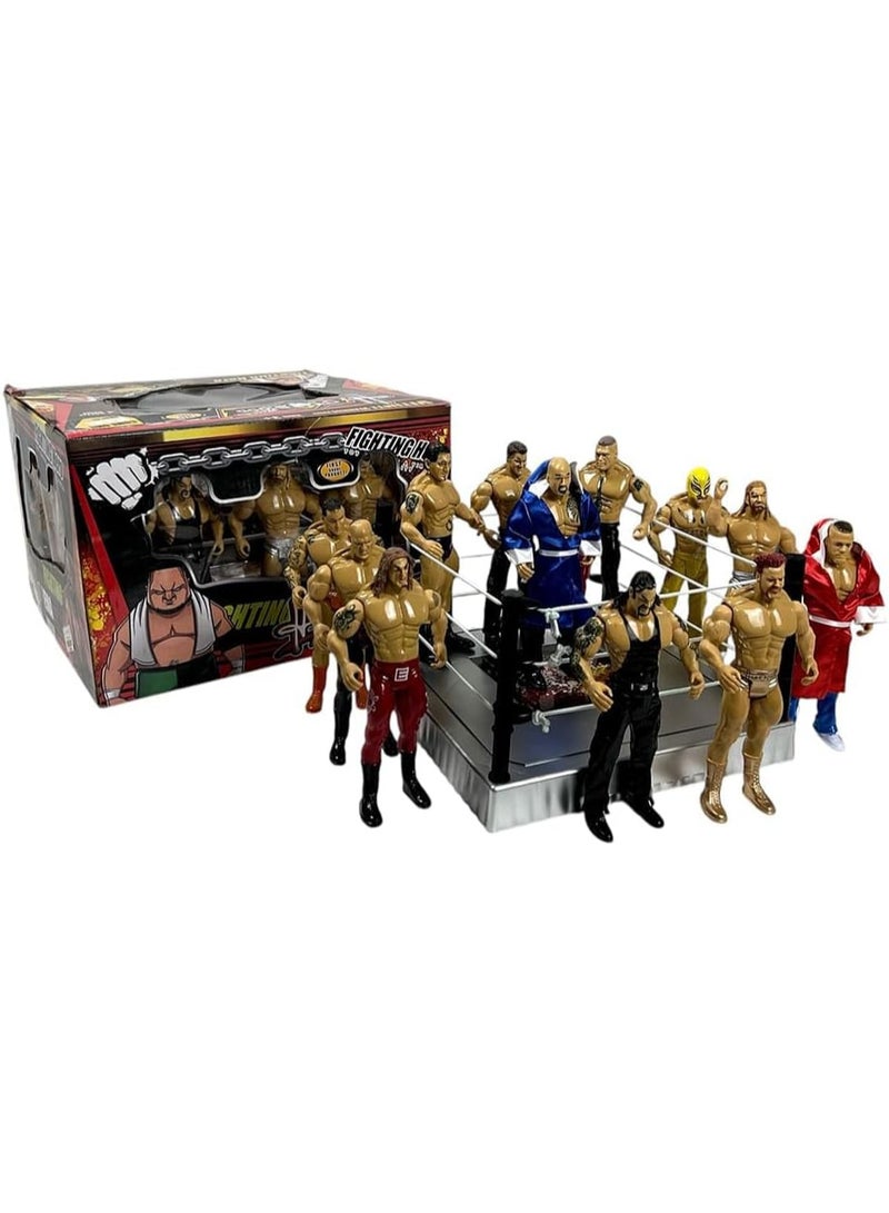 AL BADER Wrestling Miniature Toys for Kids, WWE Style Ring with Action Figures, Accessories, Spring Mat, Wrestling Ring Playset with Ladder, Table and Chairs, Boys Toy Gift, Realistic Arena Set - Image 1