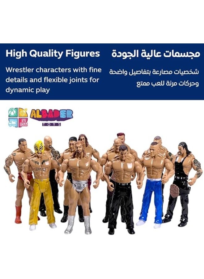 AL BADER Wrestling Miniature Toys for Kids, WWE Style Ring with Action Figures, Accessories, Spring Mat, Wrestling Ring Playset with Ladder, Table and Chairs, Boys Toy Gift, Realistic Arena Set - Image 3