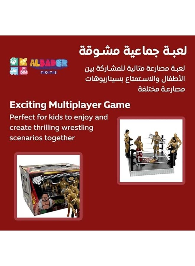 AL BADER Wrestling Miniature Toys for Kids, WWE Style Ring with Action Figures, Accessories, Spring Mat, Wrestling Ring Playset with Ladder, Table and Chairs, Boys Toy Gift, Realistic Arena Set - Image 5