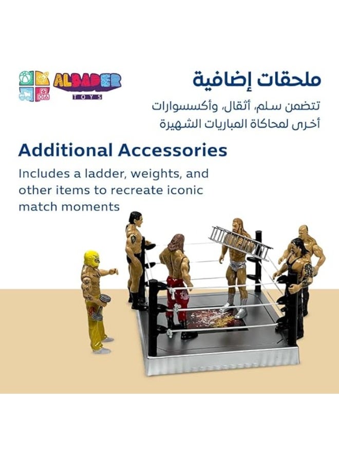 AL BADER Wrestling Miniature Toys for Kids, WWE Style Ring with Action Figures, Accessories, Spring Mat, Wrestling Ring Playset with Ladder, Table and Chairs, Boys Toy Gift, Realistic Arena Set - Image 2