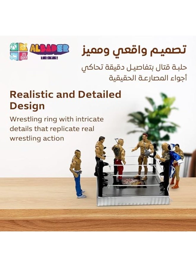 AL BADER Wrestling Miniature Toys for Kids, WWE Style Ring with Action Figures, Accessories, Spring Mat, Wrestling Ring Playset with Ladder, Table and Chairs, Boys Toy Gift, Realistic Arena Set - Image 4