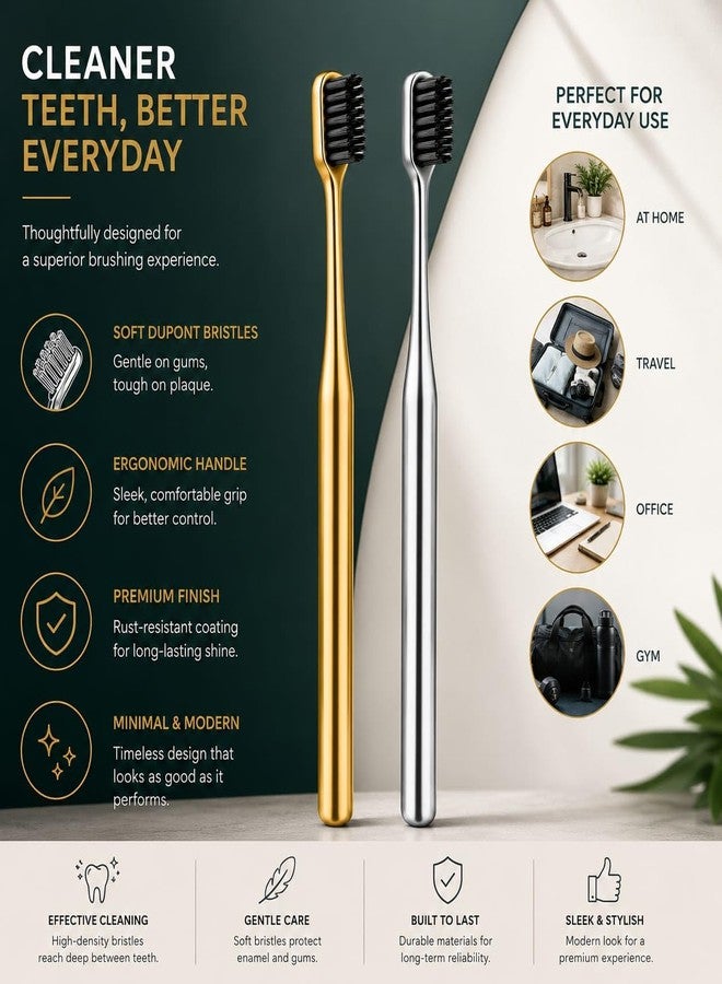 Premium Toothbrush Set for Adults and Children – Soft Bristle Metal Toothbrushes, Reusable Minimalist Design, Durable Luxury Oral Care Travel Bathroom Essentials - Image 3
