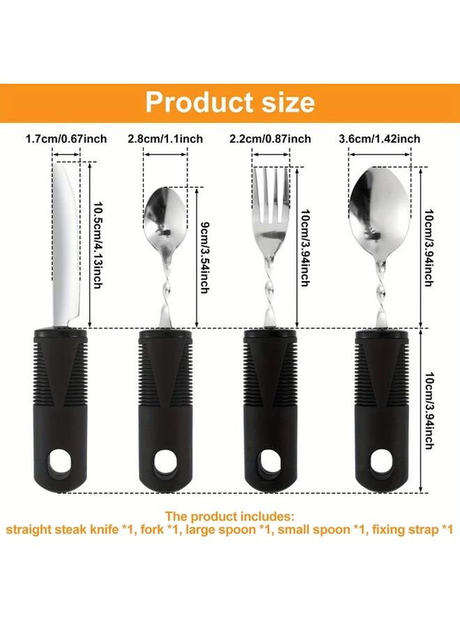 Gray Weighted Adaptive Utensils Set Stainless Steel Ergonomic Silverware for Hand Tremors Elderly - Image 3