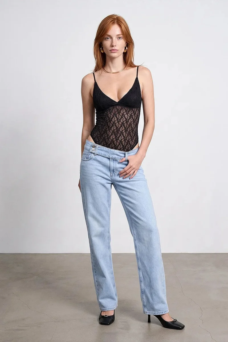 Dilvin Black DILVIN Lace Sleeveless Bodysuit Blouse for Women | Best Price UAE