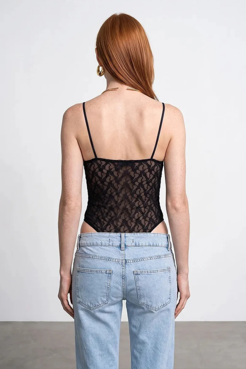 Dilvin Black DILVIN Lace Sleeveless Bodysuit Blouse for Women | Best Price UAE