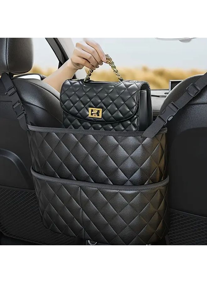 Black Faux Leather Car Storage Bag Adjustable Hanging Design All Vehicles - Image 1