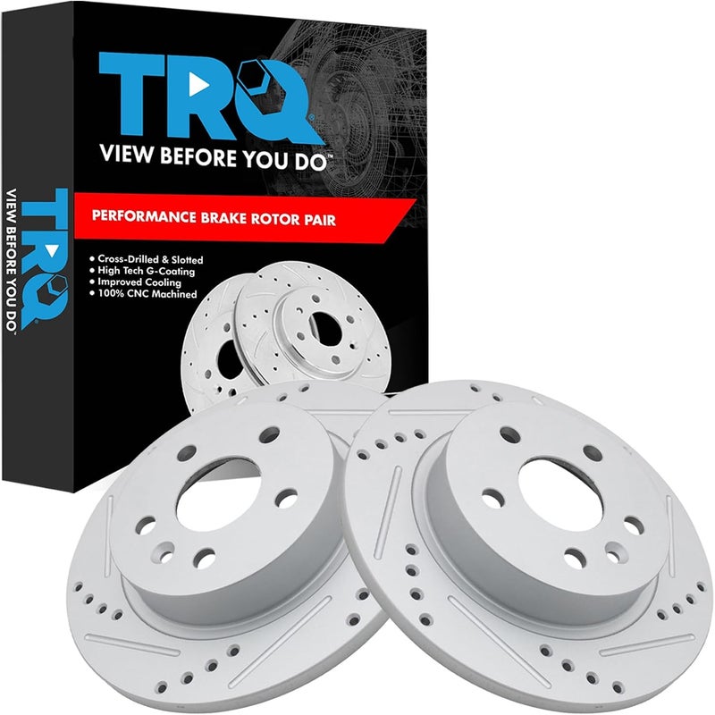 TRQ Rear Performance Brake Rotors Set Premium G-Coated Cross Drilled & Slotted Compatible with 2013-2022 Buick Encore 2011-2015 Chevrolet Cruze 2016 Cruze Limited 2013-2019 Sonic 2015-2022 Trax - Image 1