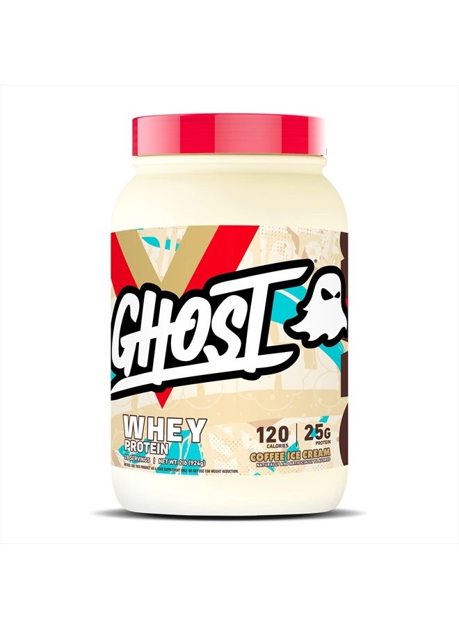 Ghost Whey Protein Powder, Coffee Ice Cream - 2LB Tub, 25G of Protein - Flavored Isolate, Concentrate & Hydrolyzed Whey Protein Blend - Post Workout Shakes - Soy & Gluten Free  - Image 1
