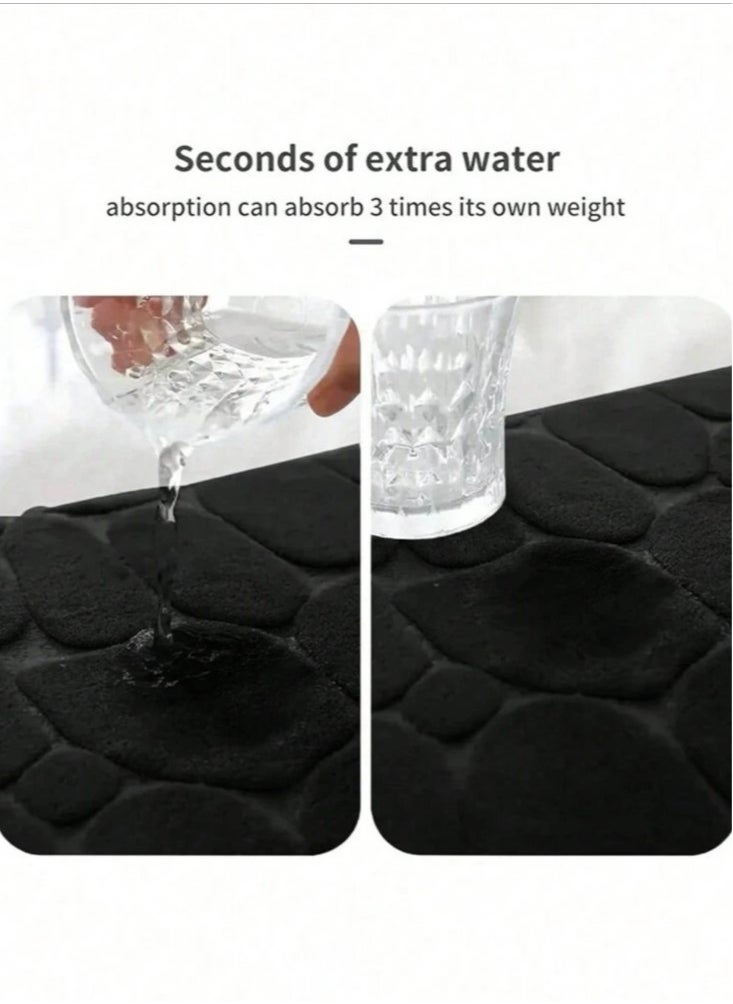 Kutis - 2-Piece Bathroom Coral Velvet Floor Mat Suit Absorbent Anti-Slip Toilet Carpet Set Black - Image 1
