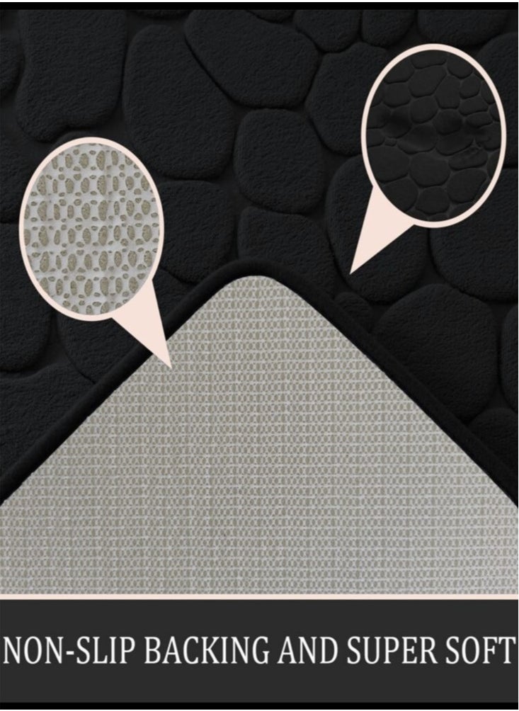 Kutis - 2-Piece Bathroom Coral Velvet Floor Mat Suit Absorbent Anti-Slip Toilet Carpet Set Black - Image 1