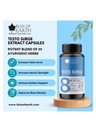 Bliss of Earth Testo Surge Testosterone Booster Pills For Men 650mg Herbal Extract Capsules, Men's Vitality & Performance Support, Natural Testosterone Support Formula, Immune & Strength Support, 60 Capsules - view 3