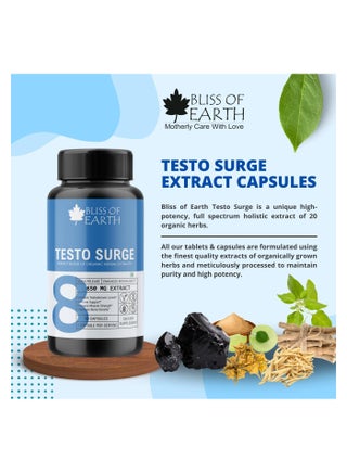 Bliss of Earth Testo Surge Testosterone Booster Pills For Men 650mg Herbal Extract Capsules, Men's Vitality & Performance Support, Natural Testosterone Support Formula, Immune & Strength Support, 60 Capsules - view 5