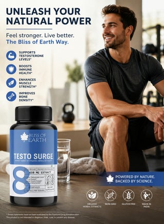 Bliss of Earth Testo Surge Testosterone Booster Pills For Men 650mg Herbal Extract Capsules, Men's Vitality & Performance Support, Natural Testosterone Support Formula, Immune & Strength Support, 60 Capsules - view 2