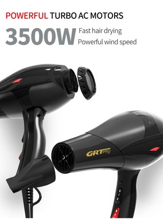 GRT PRO Professional Hair Dryer 3500W Ionic Hairdryer AC Motor Blue Light Anion with 1 Diffuser & 2 Nozzles Accessories, Overheating Protection 2 Speeds 3 Heat Settings for Women Men Home Salon - view 2