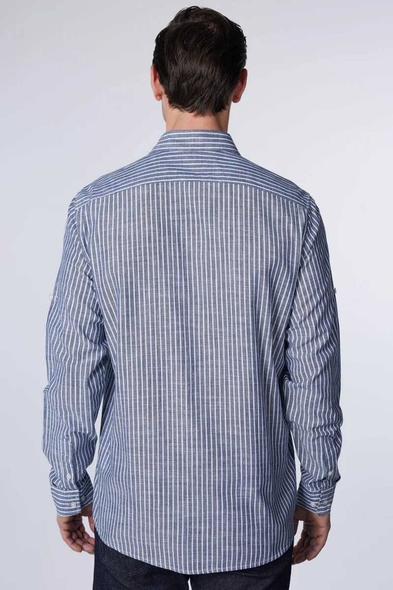 تودورس Classic Fit Long Sleeve Striped Sleeve Folded Summer Linen Texture Men's Shirt