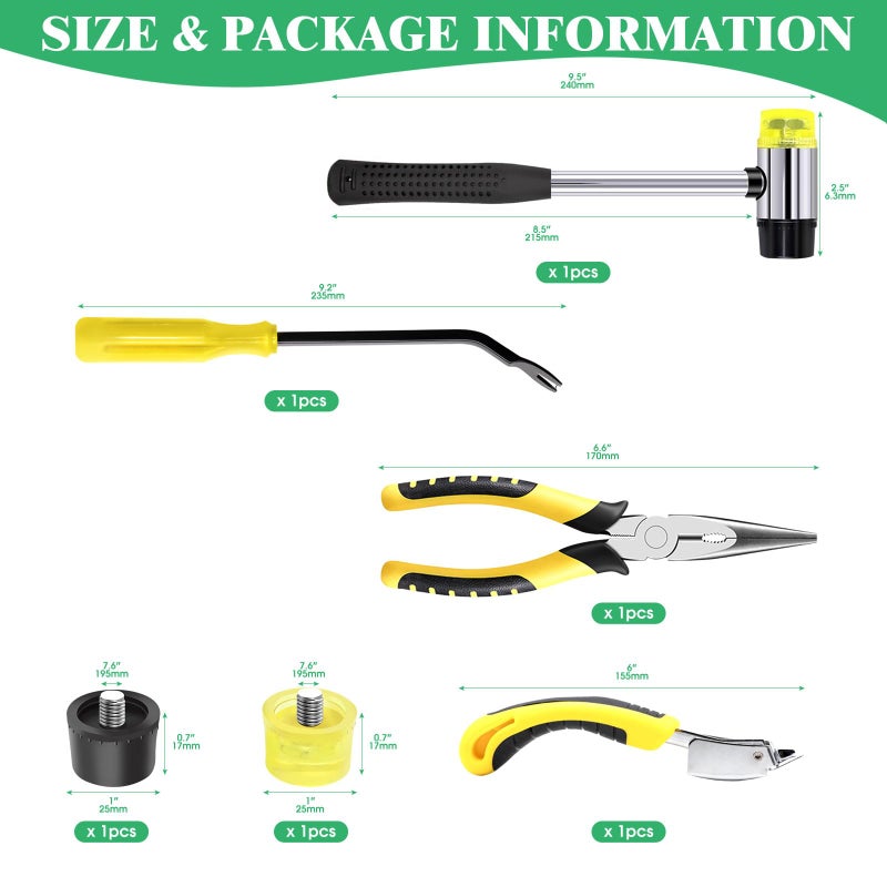 Yauhar 6 Pcs Upholstery Remove & Install Tools Kit Contains Rubber Mallet Hammer with 2PCS Replacement Head, Nail Tack Remover, Staple Tack Lifter and Removal Pliers for Furniture Floor Jewelry - Image 2