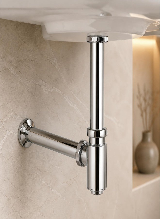 Fossa 5-Year Warranty Vasca Brass Bottle Trap for Wash Basin, 12-Inch Long Pipe, Rust-Free Bathroom & Kitchen Sink Trap, Stylish Silver (Chrome Finish) - Image 1