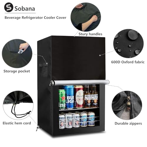 Sobana Beverage Refrigerator and Cooler Cover for most 3.2 Cu.ft Beer or Wine Mini Fridge,Waterproof Dust Proof Anti-UV Sides Zipper Can Be Opened(20" W x 20" D x 33" H,Black) - Image 3