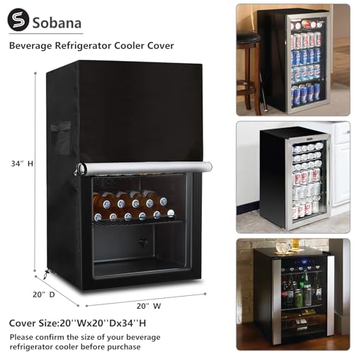 Sobana Beverage Refrigerator and Cooler Cover for most 3.2 Cu.ft Beer or Wine Mini Fridge,Waterproof Dust Proof Anti-UV Sides Zipper Can Be Opened(20" W x 20" D x 33" H,Black) - Image 2