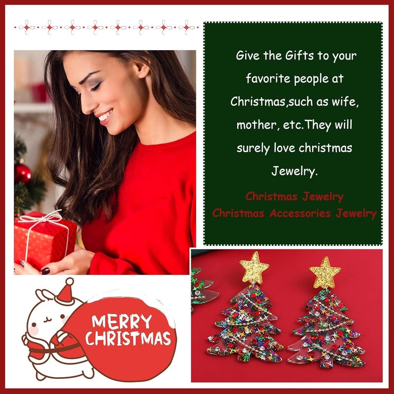 BIGTHREE Christmas Snowflake Earrings - 2 Pcs Colorful Tree and Star Dangle Earrings for Holiday Celebrations - Image 3