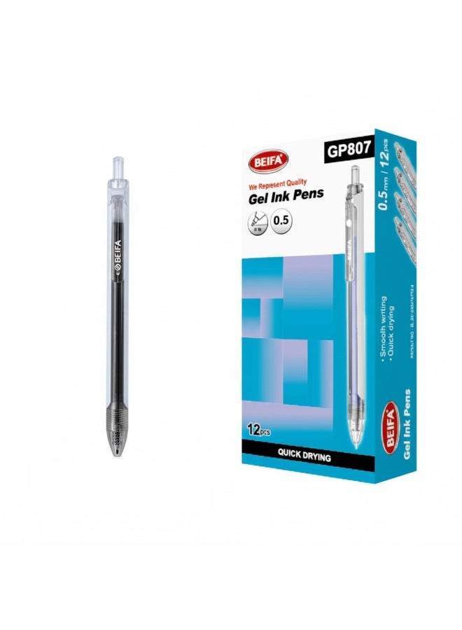 Beifa Gel Pen with Spring and Grip Quick Dry 0.5 mm black model GP807-01B7
