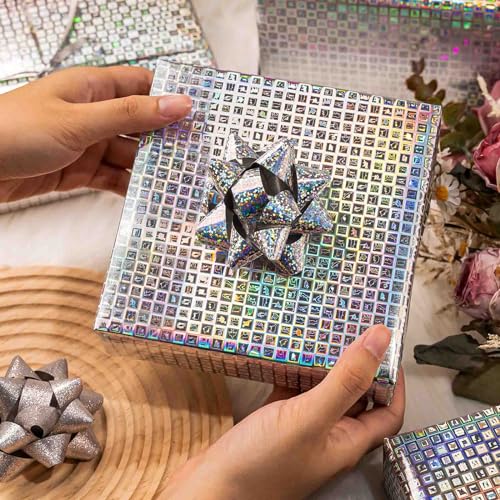 Merture 17 In X 32.8 Ft (46.5 sq.ft.) Holographic Wrapping Paper Roll, Silver Blocks Gift Wrap with Animals for Wedding, Birthday, Christmas, Mother's Day, Bridal Shower, Easter - Image 2