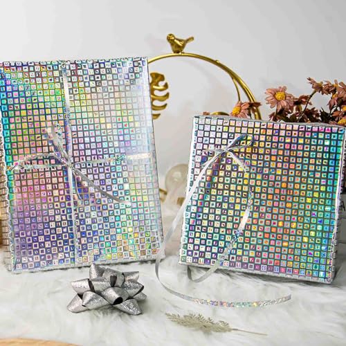 Merture 17 In X 32.8 Ft (46.5 sq.ft.) Holographic Wrapping Paper Roll, Silver Blocks Gift Wrap with Animals for Wedding, Birthday, Christmas, Mother's Day, Bridal Shower, Easter - Image 4