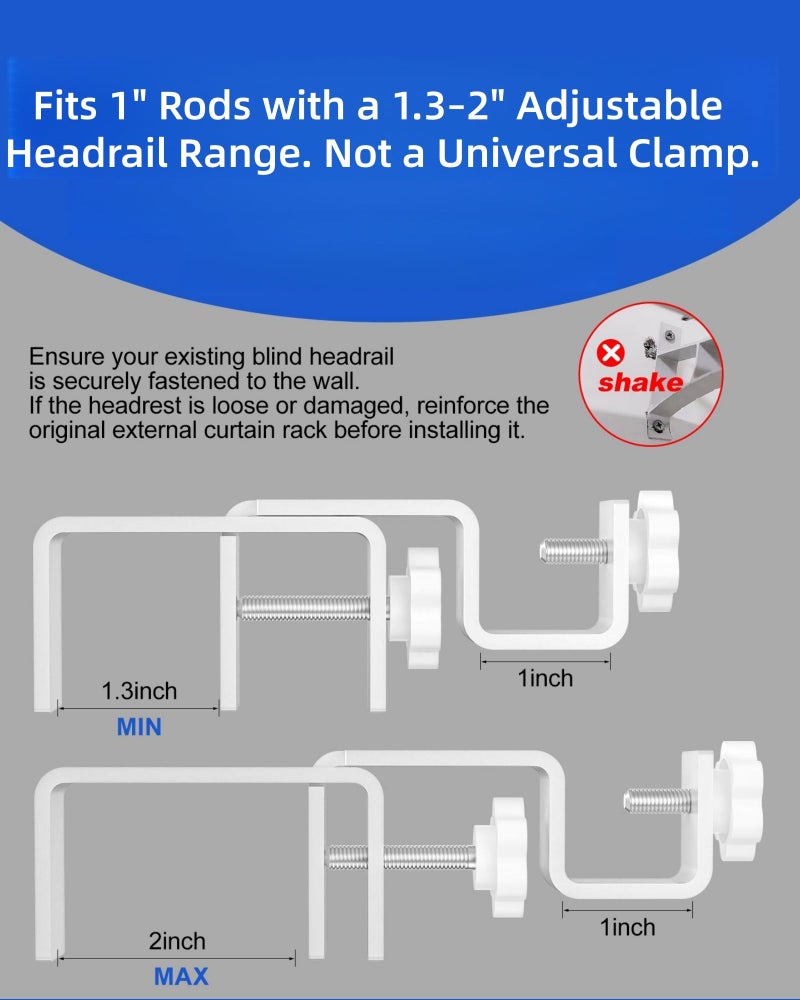 onneka Over-Blinds Curtain Rod Brackets for Outside-Mounted Blinds, Blinds Curtain Rod Brackets for 1.3â€“2â€ Rectangular Headrails, Tool-Free No-Drill Installation for Apartments, Rentals Set of 4 (White) - Image 4