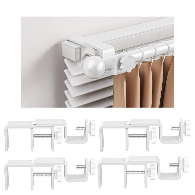 onneka Over-Blinds Curtain Rod Brackets for Outside-Mounted Blinds, Blinds Curtain Rod Brackets for 1.3â€“2â€ Rectangular Headrails, Tool-Free No-Drill Installation for Apartments, Rentals Set of 4 (White) - Image 1