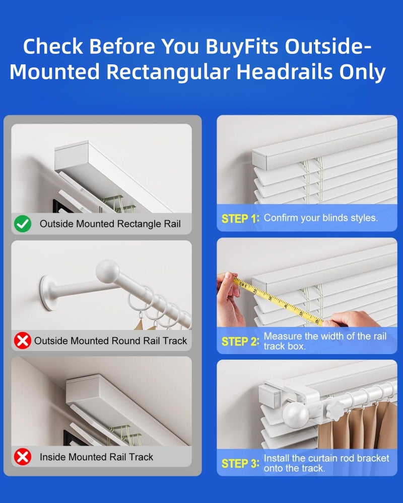 onneka Over-Blinds Curtain Rod Brackets for Outside-Mounted Blinds, Blinds Curtain Rod Brackets for 1.3â€“2â€ Rectangular Headrails, Tool-Free No-Drill Installation for Apartments, Rentals Set of 4 (White) - Image 3