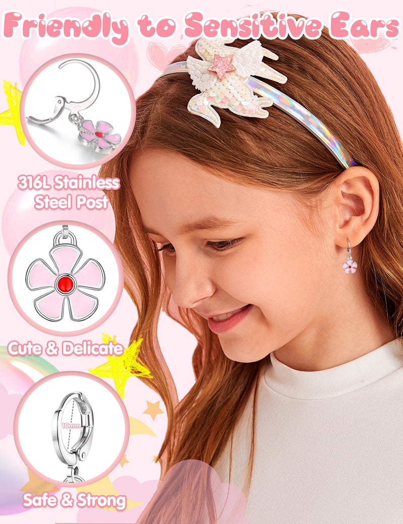 BESTEEL 16 Pairs Hypoallergenic Earrings for Girls Women Sensitive Ears Cute Surgical Steel Dangle Huggie Hoop Earings Set with Charm CZ Heart Animal Christmas Gifts Silver - Image 2