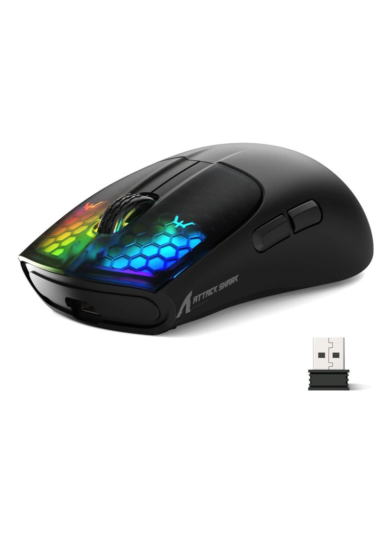 Attack Shark X5 Wireless Gaming Mouse with Tri-Modes BT 5.1/2.4Ghz/USB-C,Lightweight 49g,PAW3212 Optical Sensor,Rechargeable Battery,RGB LED Computer Mouse for PC/Tablet/Desktop/Office/Games-Black - Image 1