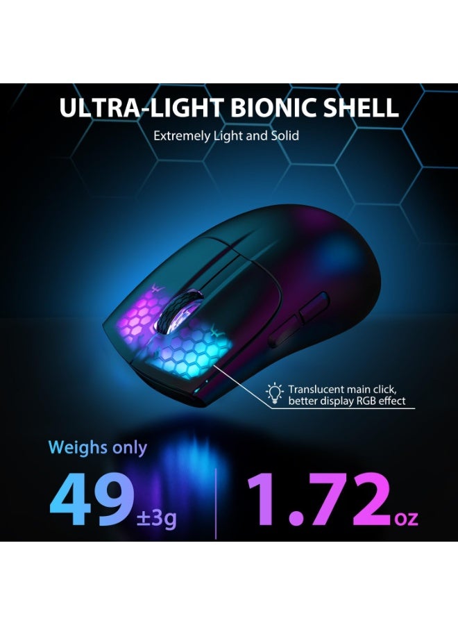 Attack Shark X5 Wireless Gaming Mouse with Tri-Modes BT 5.1/2.4Ghz/USB-C,Lightweight 49g,PAW3212 Optical Sensor,Rechargeable Battery,RGB LED Computer Mouse for PC/Tablet/Desktop/Office/Games-Black - Image 5