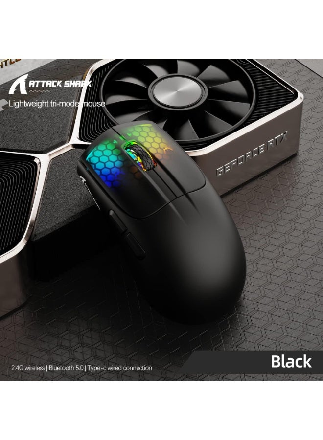 Attack Shark X5 Wireless Gaming Mouse with Tri-Modes BT 5.1/2.4Ghz/USB-C,Lightweight 49g,PAW3212 Optical Sensor,Rechargeable Battery,RGB LED Computer Mouse for PC/Tablet/Desktop/Office/Games-Black - Image 2