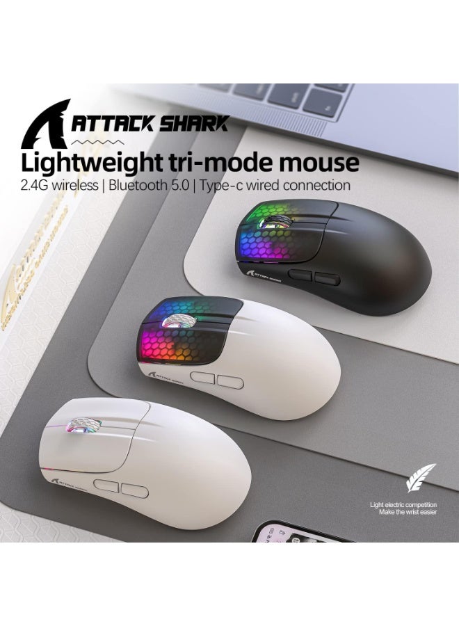 Attack Shark X5 Wireless Gaming Mouse with Tri-Modes BT 5.1/2.4Ghz/USB-C,Lightweight 49g,PAW3212 Optical Sensor,Rechargeable Battery,RGB LED Computer Mouse for PC/Tablet/Desktop/Office/Games-Black - Image 3