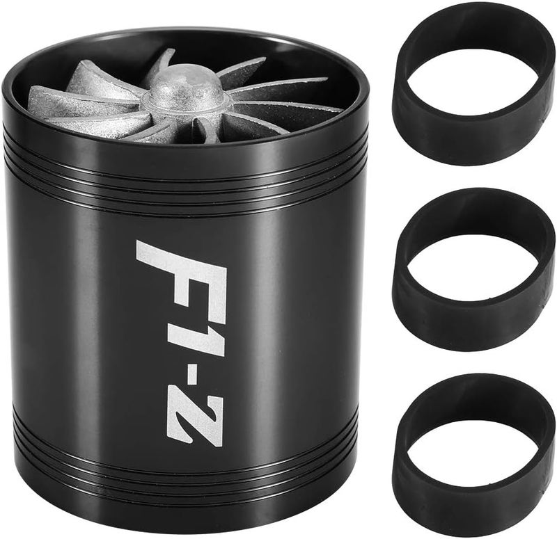 woobles for air intake turbo fan  Car Air Intake Turbonator, Aluminum Alloy Dual Fan Turbine Charger Gas Fuel Saver Turbo with Rubber Holder(Black) Black - Image 1