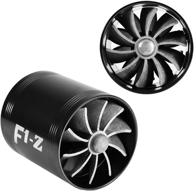 woobles for air intake turbo fan  Car Air Intake Turbonator, Aluminum Alloy Dual Fan Turbine Charger Gas Fuel Saver Turbo with Rubber Holder(Black) Black - Image 4