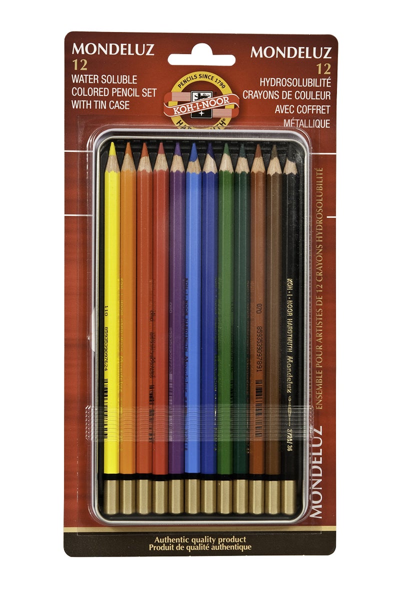 Koh-I-Noor Mondeluz Aquarelle Watercolor Pencil Set, 12 Assorted Colored Pencils in Tin & Blister-Carded (FA3722.12BC) - Image 1