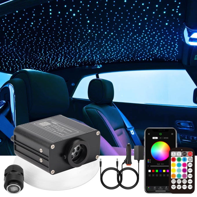 TWINKLE 550PCS 98FT 003IN FIBER OPTIC LIGHTS STAR HEADLINER KIT MUSIC MODE BLUETOOTH APP CONTROL REMOTE RGBW STAR ROOF LIGHTS FOR HOME THEATERPOOL CEILING