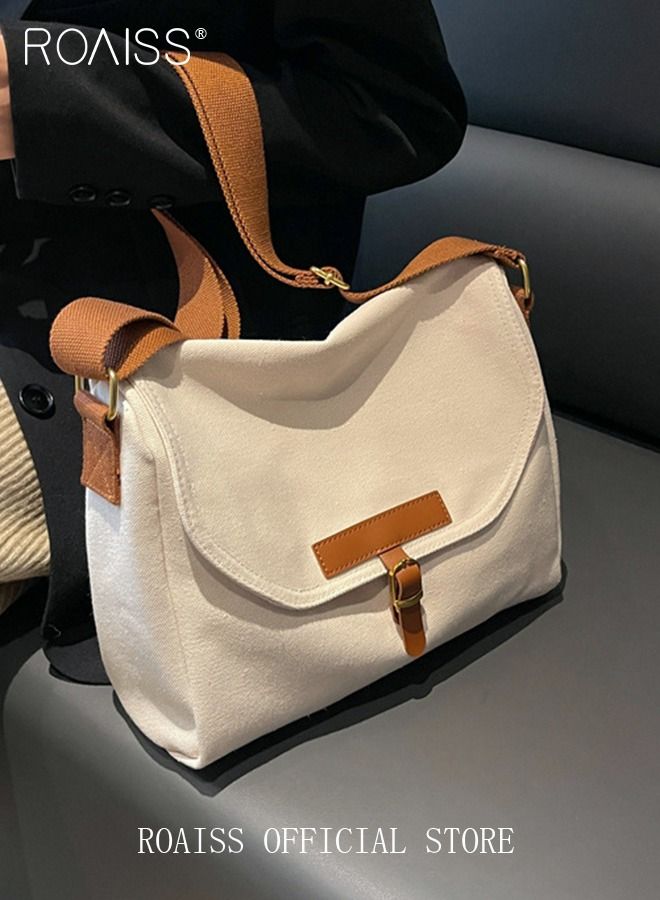 roaiss Women's Canvas Bag Large Capacity One Shoulder Messenger Tote Bag Casual Solid Color Versatile Work Commuting for Ladies Girls College Students  - Image 4