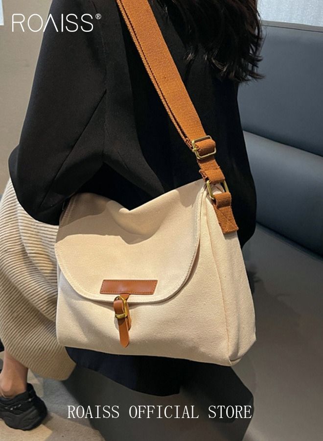 roaiss Women's Canvas Bag Large Capacity One Shoulder Messenger Tote Bag Casual Solid Color Versatile Work Commuting for Ladies Girls College Students  - Image 3