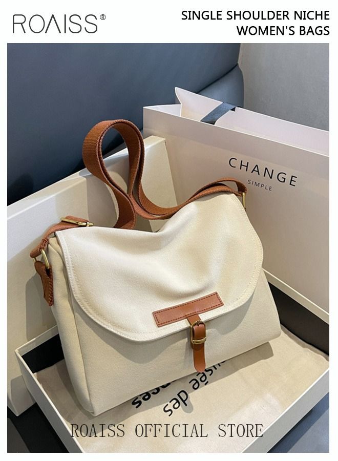 roaiss Women's Canvas Bag Large Capacity One Shoulder Messenger Tote Bag Casual Solid Color Versatile Work Commuting for Ladies Girls College Students  - Image 2