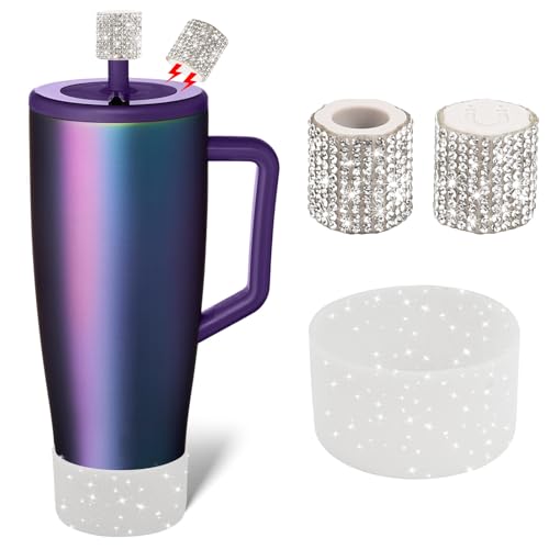 SLEILIN Silicone Boot and Rhinestone Magnetic Straw Cover Cap Compatible with BrüMate Era | Anti-Slip Silicone Protector for 40 oz Tumbler with Handle | Accessory Set for Stainless Steel Drinking Cup - Image 1