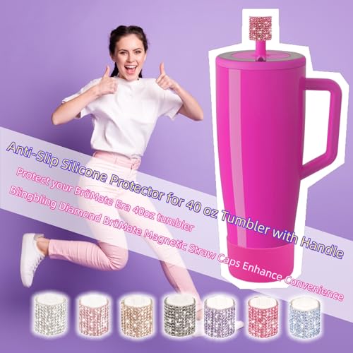 SLEILIN Silicone Boot and Rhinestone Magnetic Straw Cover Cap Compatible with BrüMate Era | Anti-Slip Silicone Protector for 40 oz Tumbler with Handle | Accessory Set for Stainless Steel Drinking Cup - Image 3