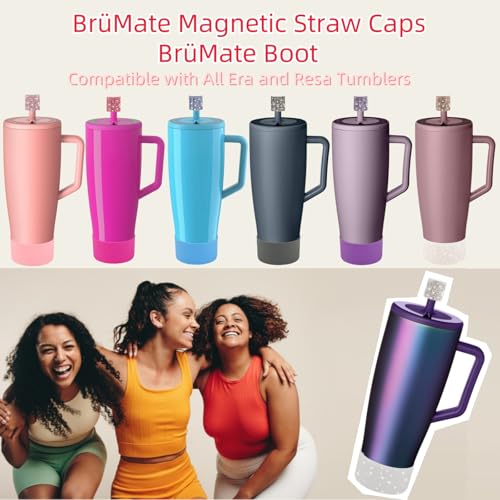 SLEILIN Silicone Boot and Rhinestone Magnetic Straw Cover Cap Compatible with BrüMate Era | Anti-Slip Silicone Protector for 40 oz Tumbler with Handle | Accessory Set for Stainless Steel Drinking Cup - Image 2