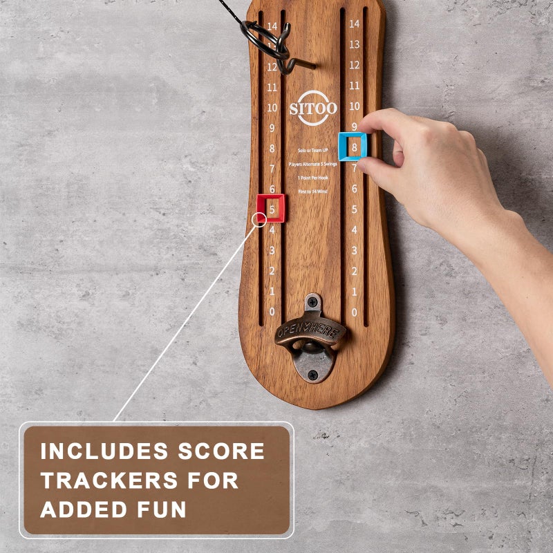 SITOO Hook and Ring Games with Bottle Opener, Ring Toss Game for Adults, Ring Toss Game for Indoor and Outdoor Use, Gifts for Men(Wood) - Image 3
